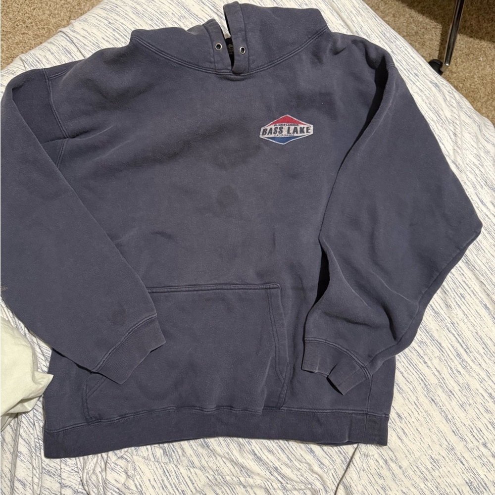 Blue Pullover Sweater with Quarter-Zip Collar and Thick Fabric